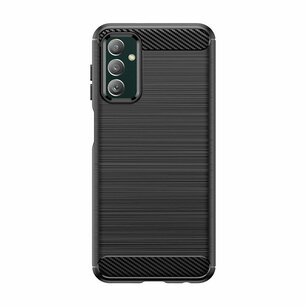 Samsung Galaxy M13 / M23 Hoesje, MobyDefend TPU Gelcase, Geborsteld Metaal + Carbonlook, Zwart