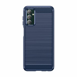 Samsung Galaxy M13 / M23 Hoesje, MobyDefend TPU Gelcase, Geborsteld Metaal + Carbonlook, Blauw