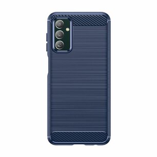 Samsung Galaxy M13 / M23 Hoesje, MobyDefend TPU Gelcase, Geborsteld Metaal + Carbonlook, Blauw