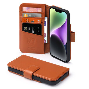 iPhone 14 Hoesje, Luxe MobyDefend Wallet Bookcase, Lichtbruin