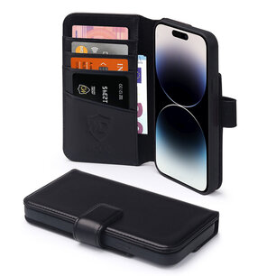 iPhone 14 Pro Hoesje, Luxe MobyDefend Wallet Bookcase, Zwart
