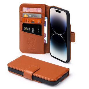 iPhone 14 Pro Hoesje, Luxe MobyDefend Wallet Bookcase, Lichtbruin