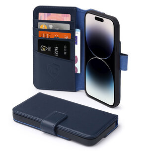 iPhone 14 Pro Hoesje, Luxe MobyDefend Wallet Bookcase, Blauw