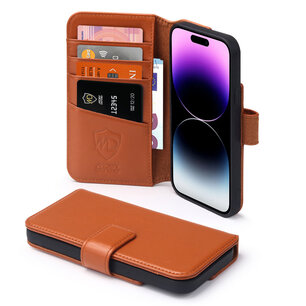 iPhone 14 Pro Max Hoesje, Luxe MobyDefend Wallet Bookcase, Lichtbruin