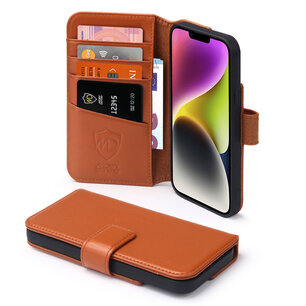 iPhone 14 Plus Hoesje, Luxe MobyDefend Wallet Bookcase, Lichtbruin