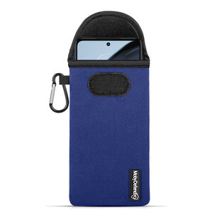 Hoesje voor Motorola Moto G72, MobyDefend Neopreen Pouch Met Karabijnhaak, Insteekhoesje, Riemlus Hoesje, Blauw