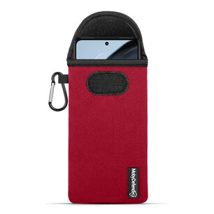 Hoesje voor Motorola Moto G72, MobyDefend Neopreen Pouch Met Karabijnhaak, Insteekhoesje, Riemlus Hoesje, Rood