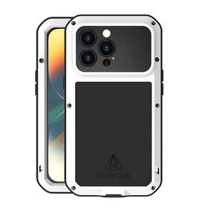 iPhone 14 Pro Hoes, Love Mei, Metalen Extreme Protection Case, Wit
