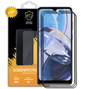 3-Pack Motorola Moto E22 / E22i Screenprotectors, MobyDefend Gehard Glas Screensavers, Zwarte Randen