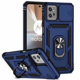 Motorola Moto G32 Hoesje, MobyDefend Pantsercase Met Draaibare Ring, Blauw
