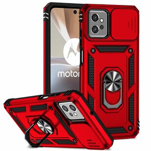 Motorola Moto G32 Hoesje, MobyDefend Pantsercase Met Draaibare Ring, Rood