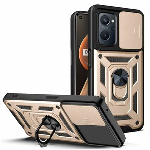 Oppo A17 Hoesje - MobyDefend Pantsercase Met Draaibare Ring - Goud