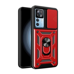 Xiaomi 12T / 12T Pro Hoesje, MobyDefend Pantsercase Met Draaibare Ring, Rood