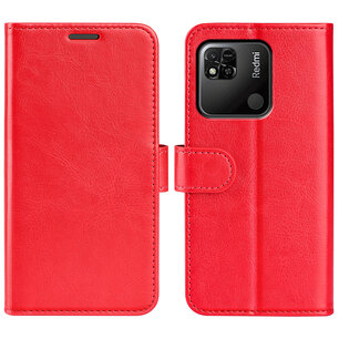 Xiaomi Redmi 10A Hoesje, MobyDefend Wallet Book Case (Sluiting Achterkant), Rood