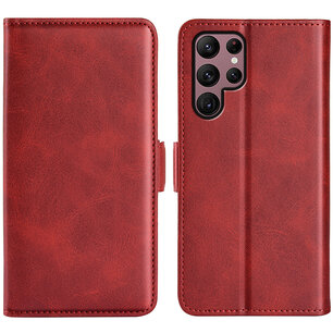 Samsung Galaxy S23 Ultra Hoesje, MobyDefend Luxe Wallet Book Case (Sluiting Zijkant), Rood