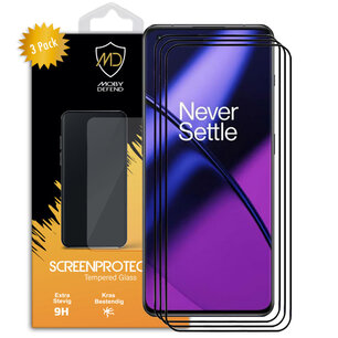 3-Pack OnePlus 11 Screenprotectors - MobyDefend Screensaver Met Zwarte Randen - Gehard Glas