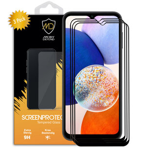 3-Pack Samsung Galaxy A14 Screenprotectors, MobyDefend Gehard Glas Screensavers, Zwarte Randen