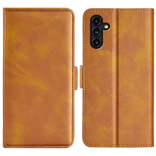 Samsung Galaxy A14 Hoesje, MobyDefend Luxe Wallet Book Case (Sluiting Zijkant), Lichtbruin