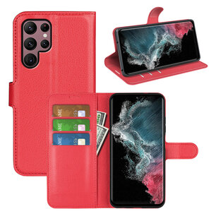 Samsung Galaxy S23 Ultra Hoesje, MobyDefend Kunstleren Wallet Book Case (Sluiting Voorkant), Rood