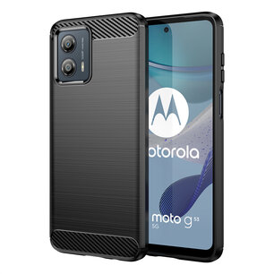 Motorola Moto G13 / G23 / G53 Hoesje, MobyDefend TPU Gelcase, Geborsteld Metaal + Carbonlook, Zwart