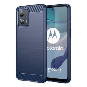 Motorola Moto G13 / G23 / G53 Hoesje, MobyDefend TPU Gelcase, Geborsteld Metaal + Carbonlook, Blauw