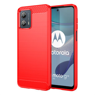 Motorola Moto G13 / G23 / G53 Hoesje, MobyDefend TPU Gelcase, Geborsteld Metaal + Carbonlook, Rood