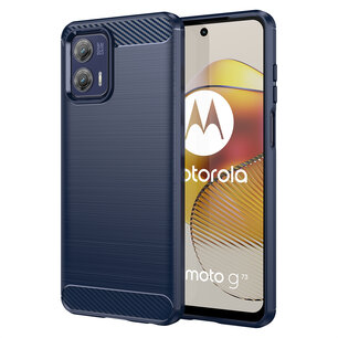 Motorola Moto G73 Hoesje, MobyDefend TPU Gelcase, Geborsteld Metaal + Carbonlook, Blauw
