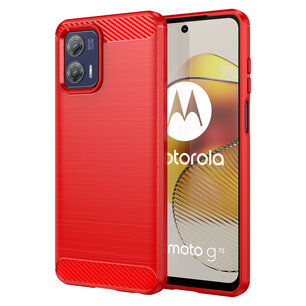 Motorola Moto G73 Hoesje, MobyDefend TPU Gelcase, Geborsteld Metaal + Carbonlook, Rood