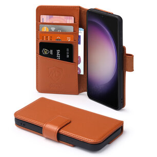 Samsung Galaxy S23 Hoesje, Luxe MobyDefend Wallet Bookcase, Lichtbruin