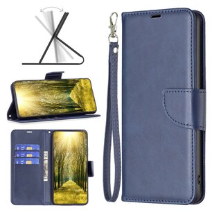 Samsung Galaxy A14 Hoesje, MobyDefend Wallet Book Case Met Koord, Blauw