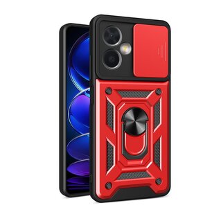 Xiaomi Redmi Note 12 5G Hoesje, MobyDefend Pantsercase Met Draaibare Ring, Rood