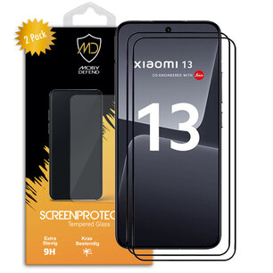 2-Pack Xiaomi 13 Screenprotectors, MobyDefend Gehard Glas Screensavers, Zwarte Randen