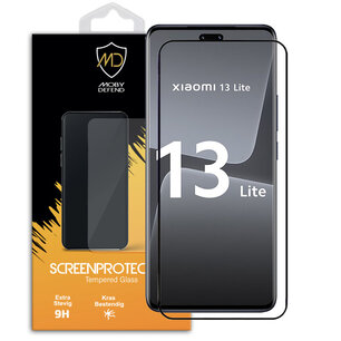 Xiaomi 13 Lite Screenprotector, MobyDefend Gehard Glas Screensaver, Zwarte Randen