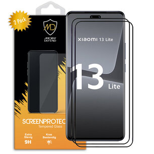2-Pack Xiaomi 13 Lite Screenprotectors, MobyDefend Gehard Glas Screensavers, Zwarte Randen