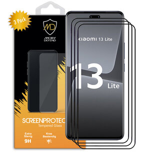 3-Pack Xiaomi 13 Lite Screenprotectors, MobyDefend Gehard Glas Screensavers, Zwarte Randen
