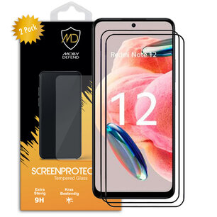 2-Pack Xiaomi Redmi Note 12 4G / Note 12 5G Screenprotectors, MobyDefend Gehard Glas Screensavers, Zwarte Randen