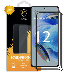 3-Pack Xiaomi Redmi Note 12 Pro 4G / Note 12 Pro 5G Screenprotectors, MobyDefend Gehard Glas Screensavers, Zwarte Randen