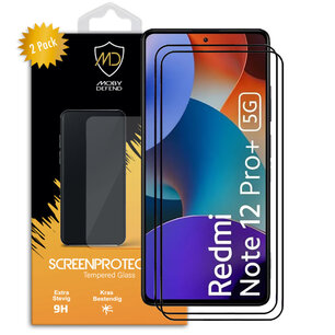 2-Pack Xiaomi Redmi Note 12 Pro Plus 5G Screenprotectors, MobyDefend Gehard Glas Screensavers, Zwarte Randen