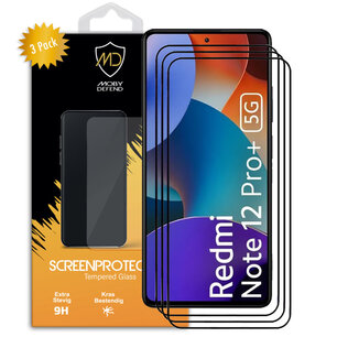 3-Pack Xiaomi Redmi Note 12 Pro Plus 5G Screenprotectors, MobyDefend Gehard Glas Screensavers, Zwarte Randen