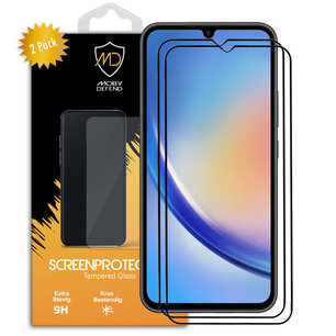 2-Pack Samsung Galaxy A34 Screenprotectors, MobyDefend Gehard Glas Screensavers, Zwarte Randen