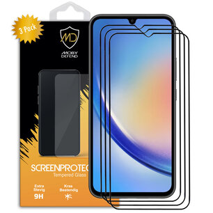 3-Pack Samsung Galaxy A34 Screenprotectors, MobyDefend Gehard Glas Screensavers, Zwarte Randen