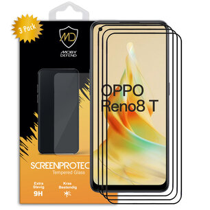 3-Pack Oppo Reno8 T Screenprotectors - MobyDefend Screensaver Met Zwarte Randen - Gehard Glas