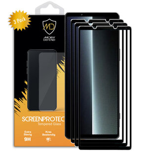 3-Pack Sony Xperia 1 V Screenprotectors, MobyDefend Gehard Glas Screensavers, Zwarte Randen