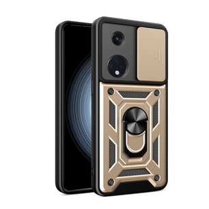 Oppo Reno8 T Hoesje, MobyDefend Pantsercase Met Draaibare Ring, Goud