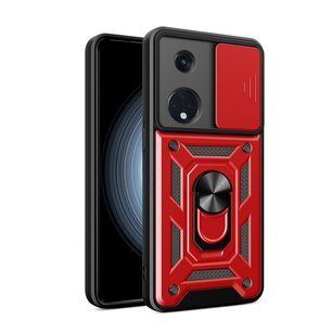 Oppo Reno8 T Hoesje, MobyDefend Pantsercase Met Draaibare Ring, Rood