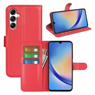 Samsung Galaxy A34 Hoesje, MobyDefend Kunstleren Wallet Book Case (Sluiting Voorkant), Rood