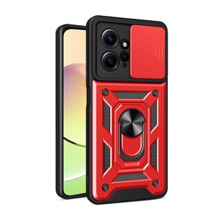 Xiaomi Redmi Note 12 4G Hoesje, MobyDefend Pantsercase Met Draaibare Ring, Rood
