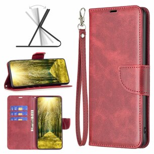 Xiaomi Redmi Note 12 4G Hoesje, MobyDefend Wallet Book Case Met Koord, Rood