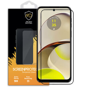 Motorola Moto G14 Screenprotector, MobyDefend Gehard Glas Screensaver, Zwarte Randen