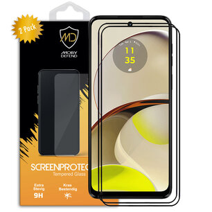 2-Pack Motorola Moto G14 Screenprotectors, MobyDefend Gehard Glas Screensavers, Zwarte Randen
